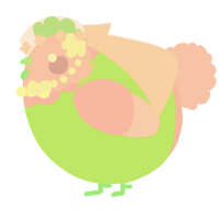 A violet and leaf chicken with a head pattern