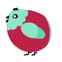 A crimson and mint chicken with a head pattern