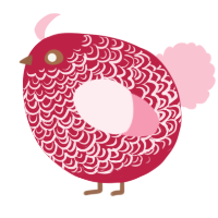 A crimson and rose chicken with a double-lace pattern