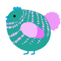 A turquoise and lavender chicken with a bar pattern