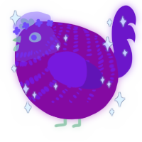 A plum and violet chicken with a bar pattern