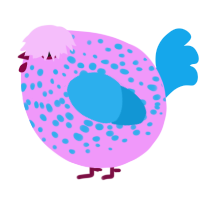 A lavender and sky chicken with a speckle pattern