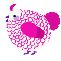 A white and fuchsia chicken with a lace pattern