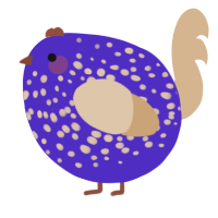 A indigo and beige chicken with a speckle pattern