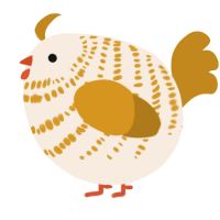 A cream and ochre chicken with a bar pattern