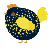 A tumblr and yellow chicken with a speckle pattern