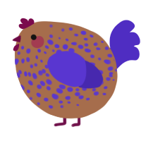 A brown and indigo chicken with a speckle pattern