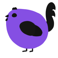 A blurple and black chicken