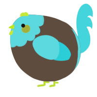 A bark and aqua chicken with a head pattern