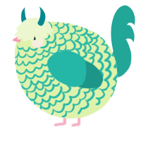 A apple and turquoise chicken with a lace pattern