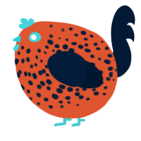 A vermilion and tumblr chicken with a speckle pattern