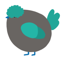 A grey and turquoise chicken