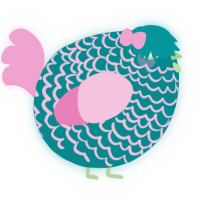 A teal and pink chicken with a lace pattern
