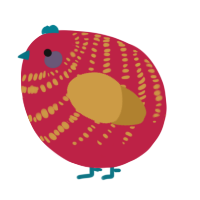 A crimson and gold chicken with a bar pattern