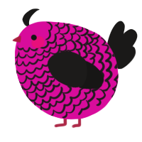 A fuchsia and sable chicken with a lace pattern