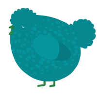 A teal chicken with a speckle pattern