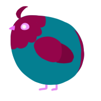 A sea and maroon chicken with a head pattern