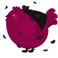 A maroon chicken with a lace pattern