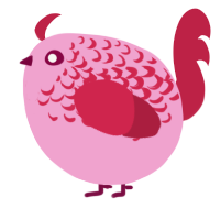 A pink and crimson chicken with a half-lace pattern