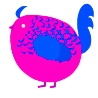 A fuchsia and ultramarine chicken with a half-lace pattern