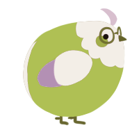 A chartreuse and lilac chicken with a head pattern