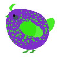 A grass and amethyst chicken with a speckle pattern