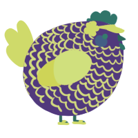 A indigo and yellow chicken with a lace pattern