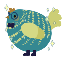 A cerulean and lemon chicken with a bar pattern