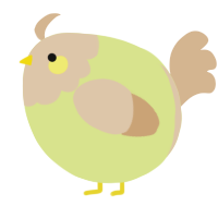 A lemon and beige chicken with a head pattern