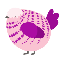A rose and plum chicken with a bar pattern