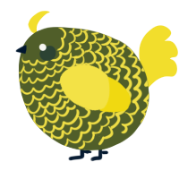 A olive and yellow chicken with a lace pattern