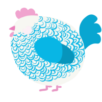 A white and cerulean chicken with a double-lace pattern