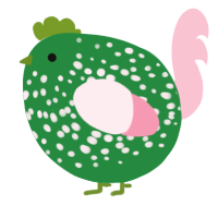 A viridian and rose chicken with a speckle pattern