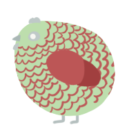 A gluppy and red chicken with a lace pattern