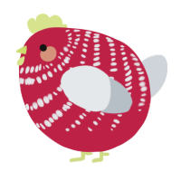 A crimson and mist chicken with a bar pattern