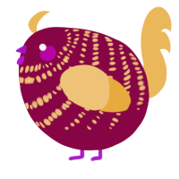 A maroon and honey chicken with a bar pattern