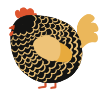 A black and honey chicken with a lace pattern