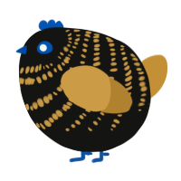 A black and gold chicken with a bar pattern