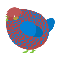 A red and sapphire chicken with a lace pattern
