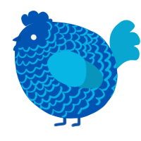 A ultramarine and cerulean chicken with a lace pattern