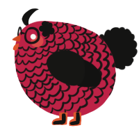 A crimson and black chicken with a lace pattern