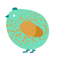 A mint and orange chicken with a speckle pattern