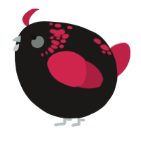 A sable and crimson chicken with a neck-speckle pattern