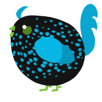 A black and cerulean chicken with a speckle pattern