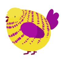 A yellow and plum chicken with a bar pattern