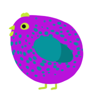 A amethyst and teal chicken with a speckle pattern