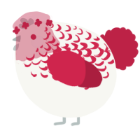 A white and crimson chicken with a half-lace pattern