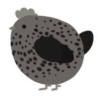 A grey and sable chicken with a speckle pattern