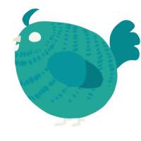 A turquoise and teal chicken with a bar pattern