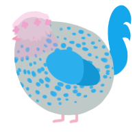 A silver and sky chicken with a speckle pattern